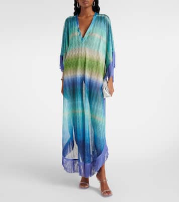 Zig Zag fringed crochet lamé kaftan | Missoni