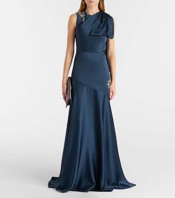 Embellished scarf-detail satin cady gown | Erdem