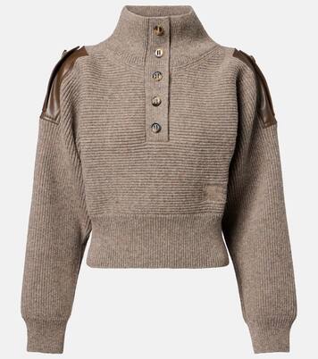 Cropped leather-trimmed wool-blend sweater | Burberry