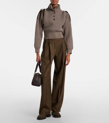 Cropped leather-trimmed wool-blend sweater | Burberry