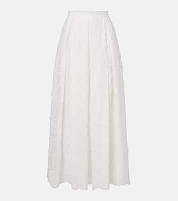 Embroidered cotton-blend midi skirt | Elie Saab