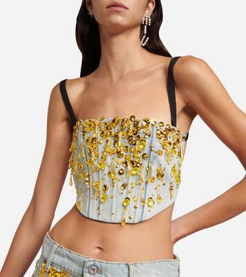 Verziertes Bustier-Top aus Denim | Miu Miu