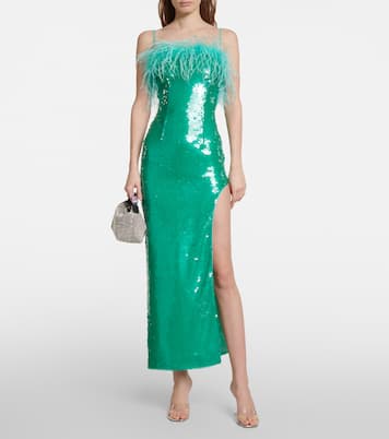 Feather-trimmed sequined midi dress | Giuseppe di Morabito