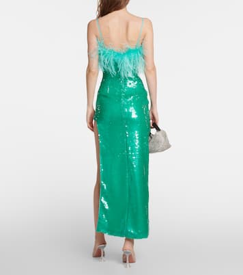 Feather-trimmed sequined midi dress | Giuseppe di Morabito