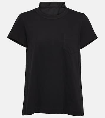 Pleated cotton jersey T-shirt in black - Sacai | Mytheresa