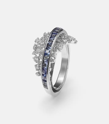 Anello in oro bianco 18kt con diamanti e zaffiri | Ananya
