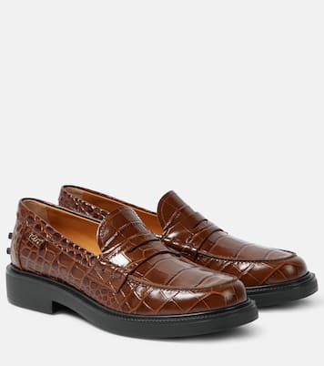 Croc-effect leather penny loafers | Tod's