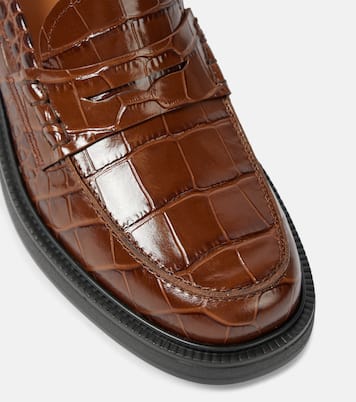 Croc-effect leather penny loafers | Tod's