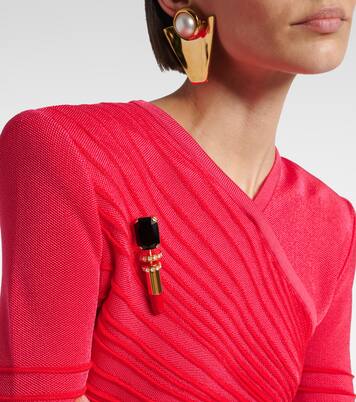 Brosche Lipstick mit Kristallen | Balmain