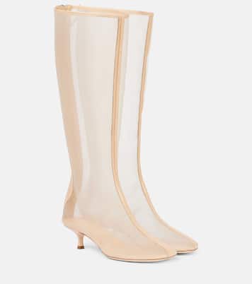 Leather-trimmed mesh knee-high boots | Christopher Esber