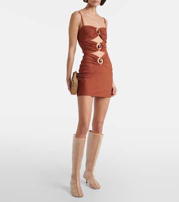 Leather-trimmed mesh knee-high boots | Christopher Esber