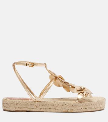 Floral-appliqué leather espadrille sandals | Zimmermann