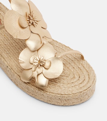 Floral-appliqué leather espadrille sandals | Zimmermann