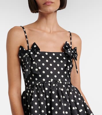 Bow-detail polka-dot satin minidress | Ganni