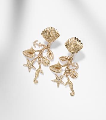 Multi Sea Life Clam Shell 14kt gold (585/1000) drop earrings with diamonds | Sydney Evan