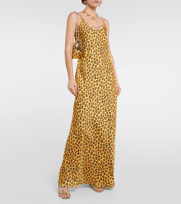 Chain-detail leopard-print satin slip dress | Rabanne