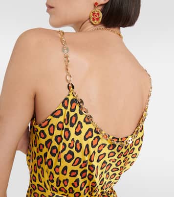 Chain-detail leopard-print satin slip dress | Rabanne