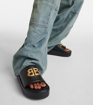Rise BB leather platform slides | Balenciaga