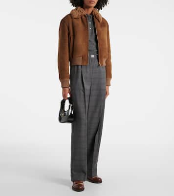 Checked wool grain de poudre wide-leg pants | Miu Miu