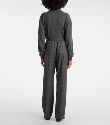 Checked wool grain de poudre wide-leg pants | Miu Miu