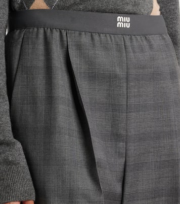Checked wool grain de poudre wide-leg pants | Miu Miu