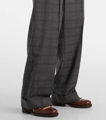 Checked wool grain de poudre wide-leg pants | Miu Miu