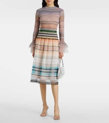 Jupe midi rayée en tulle | Susan Fang