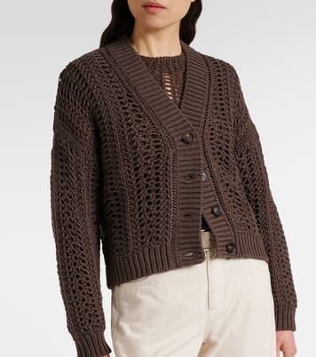 Cardigan in maglia traforata di cotone | Brunello Cucinelli