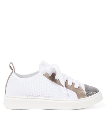 Sneakers in canvas con finiture in pelle | Brunello Cucinelli Kids
