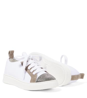 Sneakers in canvas con finiture in pelle | Brunello Cucinelli Kids