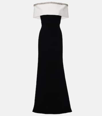 Abito lungo in crêpe di raso con scollo bardot | Roland Mouret