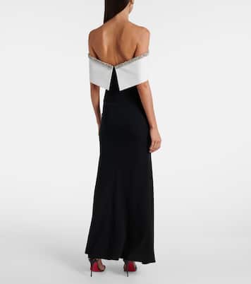Abito lungo in crêpe di raso con scollo bardot | Roland Mouret