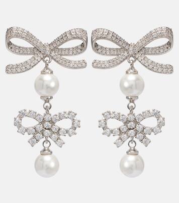 Bow-detail embellished faux pearl earrings | Self-Portrait