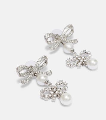 Bow-detail embellished faux pearl earrings | Self-Portrait