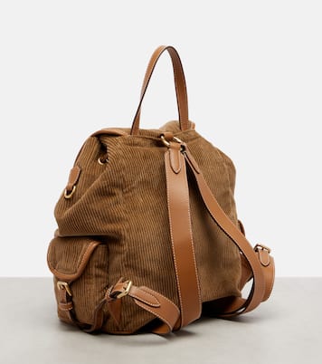 Leather-trimmed corduroy backpack | Miu Miu