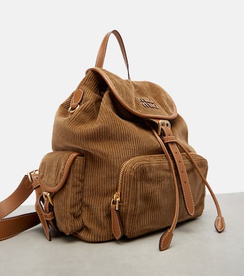 Leather-trimmed corduroy backpack | Miu Miu