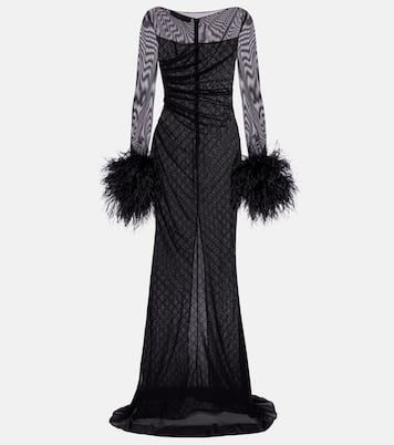 GG feather-trimmed sheer gown | Gucci