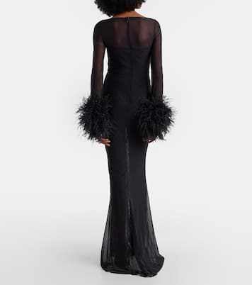 GG feather-trimmed sheer gown | Gucci