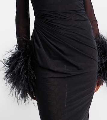 GG feather-trimmed sheer gown | Gucci