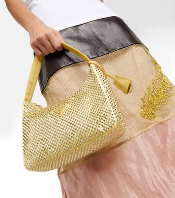 Borsa a spalla Re-Edition Mini con cristalli | Prada
