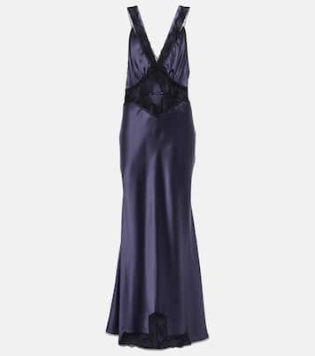 Robe longue Aries en satin de soie et dentelle | SIR