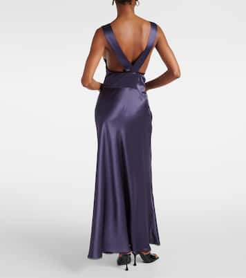 Robe longue Aries en satin de soie et dentelle | SIR