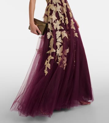 Abito lungo in tulle con ricamo | Costarellos