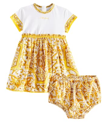 Baby Majolica cotton poplin dress with bloomers | Dolce&Gabbana Kids