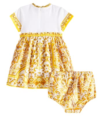 Baby Majolica cotton poplin dress with bloomers | Dolce&Gabbana Kids