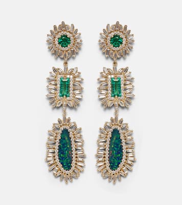 Boucles d'oreilles en or 18 ct, opales, émeraudes et diamants | Suzanne Kalan