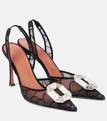 Verzierte Slingback-Pumps Camelia 90 aus Spitze | Amina Muaddi