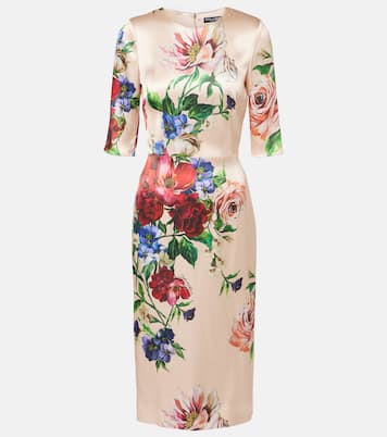 Robe midi en satin à fleurs | Dolce&Gabbana