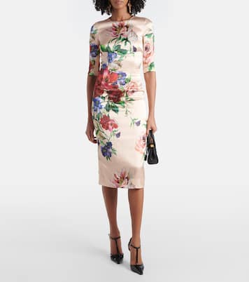 Robe midi en satin à fleurs | Dolce&Gabbana