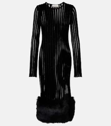 Knit faux fur-trimmed midi dress | Blumarine